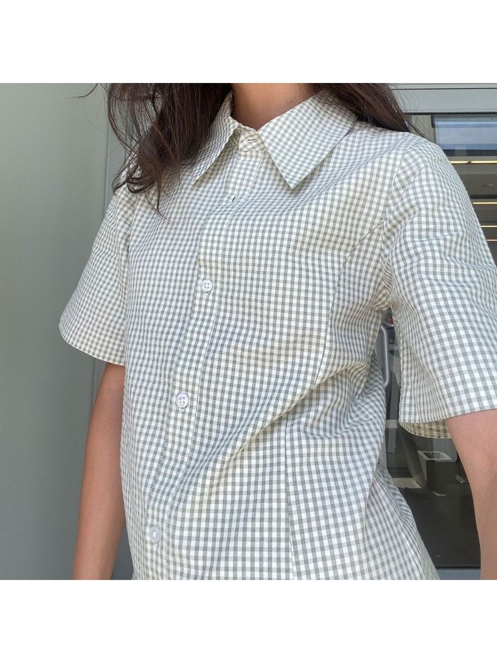 OAK + FORT COLLARED MINI GINGHAM DRESS - Picture 3 of 13